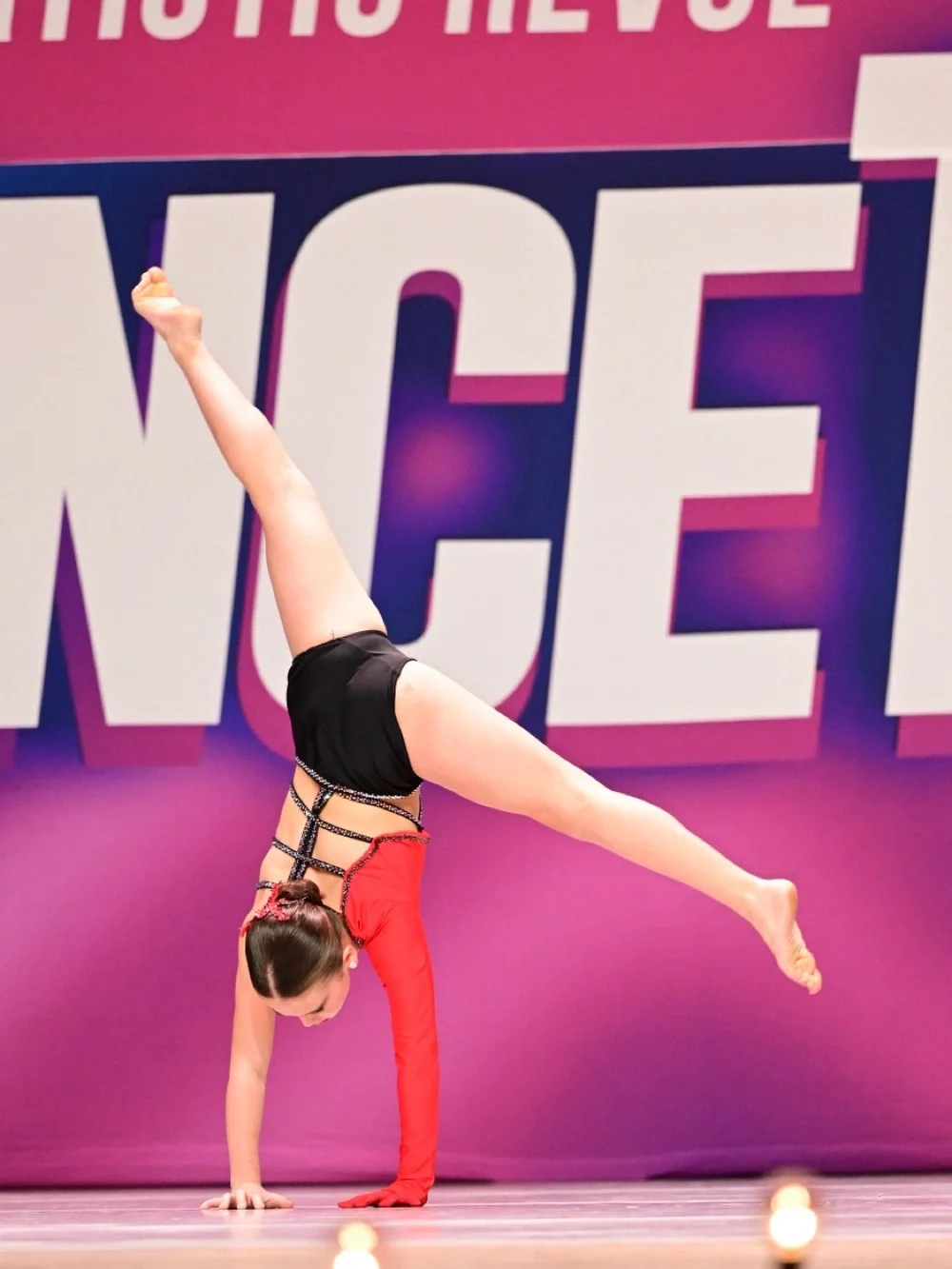 Gorgeous Stunning Custom Girls Red and Black One-Arm Rhinestone Dance Leotard